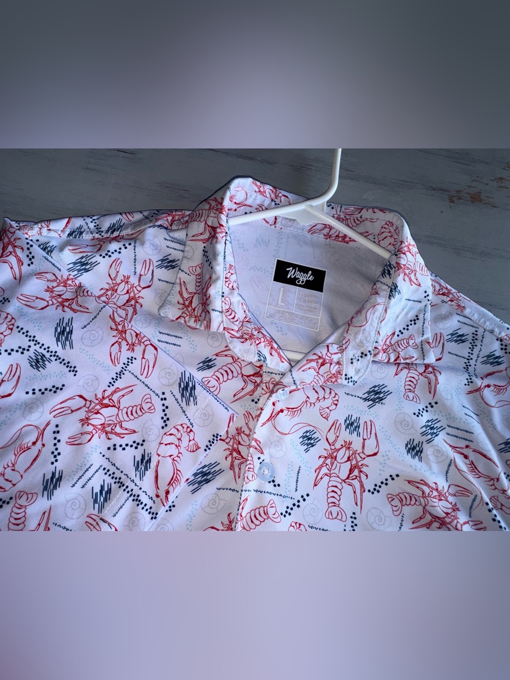 Waggle Golf Polo Mens Large Lobster Shrimp Crawfish Print Performance Shirt L